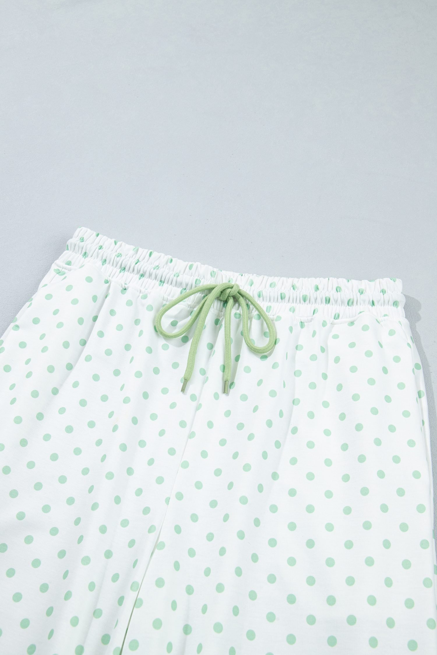 Green Polka Dot Patchwork Colorblock Long Sleeve Casual Two Piece Pants Set