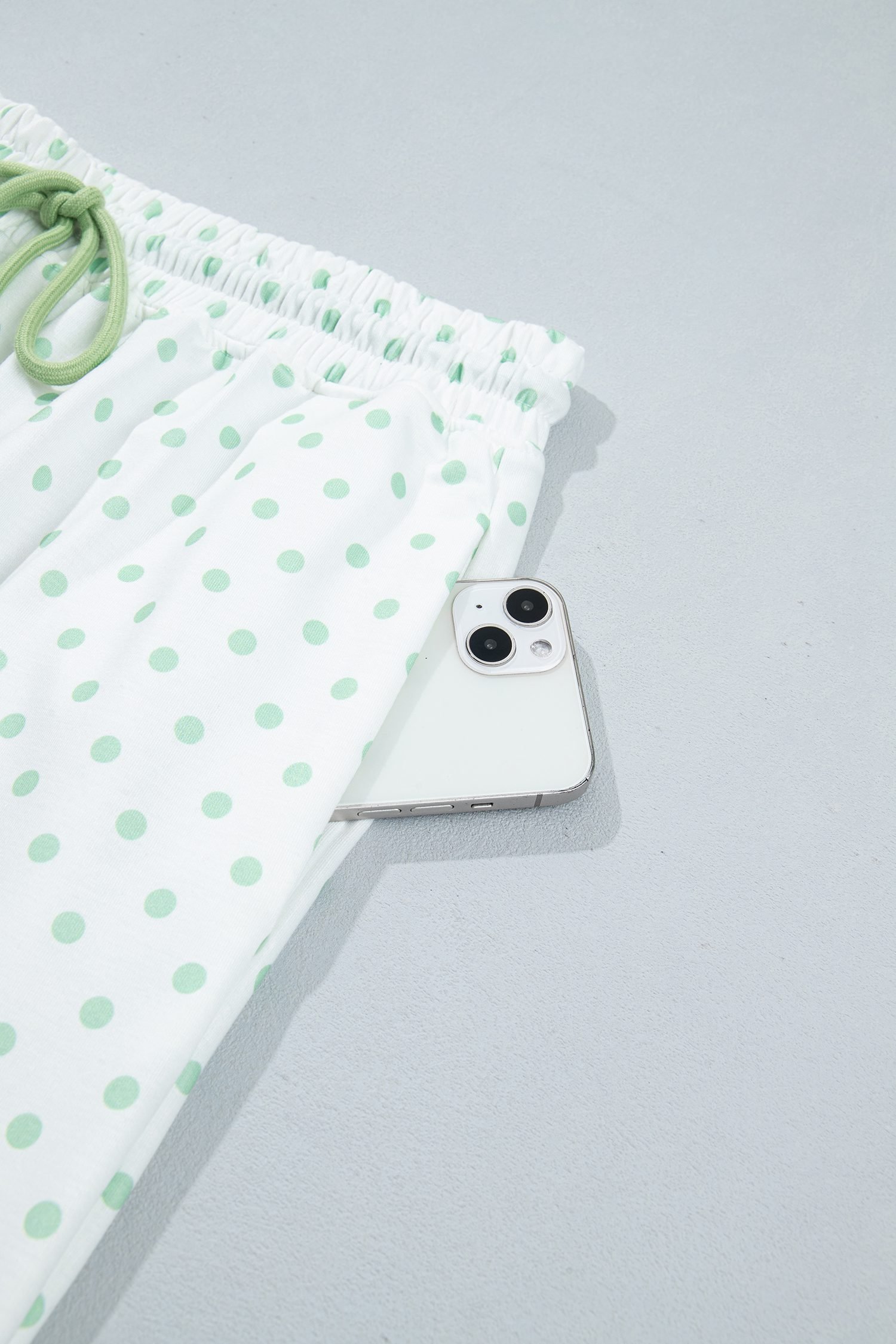 Green Polka Dot Patchwork Colorblock Long Sleeve Casual Two Piece Pants Set