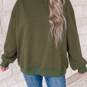 Green Stripe Ribbed Color Block Mock Neck Oversized Sweatshirt