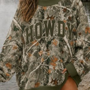 Green Western Camo Print Baggy Pullover Sweatshirt