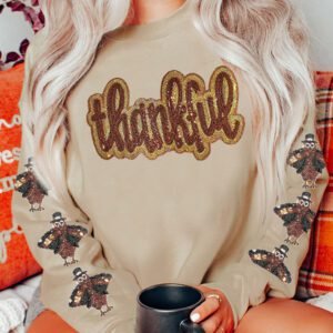 Khaki Turkey Season Thankful Graphic Sweatshirt