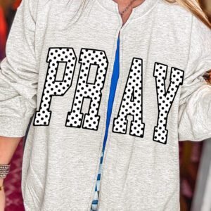 Light Grey Easter Faith Polka Dot Lettering Open Front Casual Sweatshirt