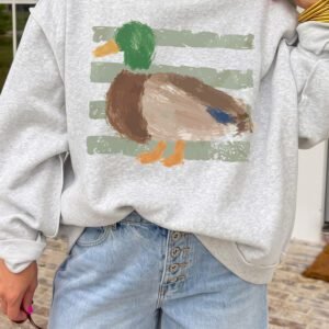 Light Grey Mallard Print Mock Neck Tunic Pullover Sweatshirt