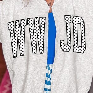 Light Grey WWJD Polka Dot Letter Print Open Front Tunic Sweatshirt