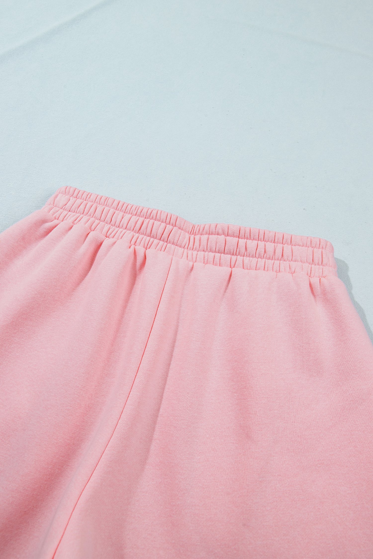 Light Pink High Neck Exposed Seam Drop Shoulder Baggy Pullover Short Set