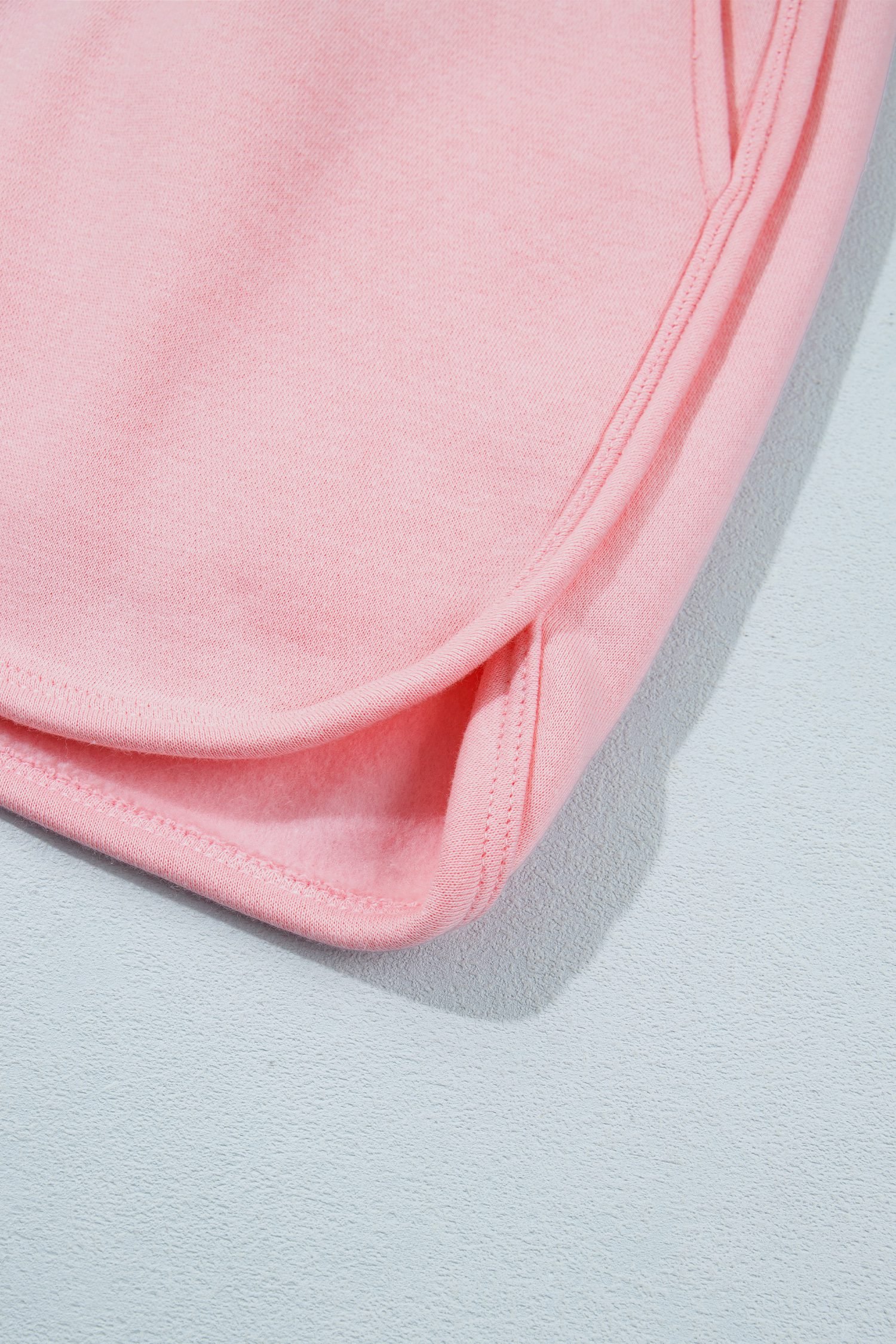 Light Pink High Neck Exposed Seam Drop Shoulder Baggy Pullover Short Set