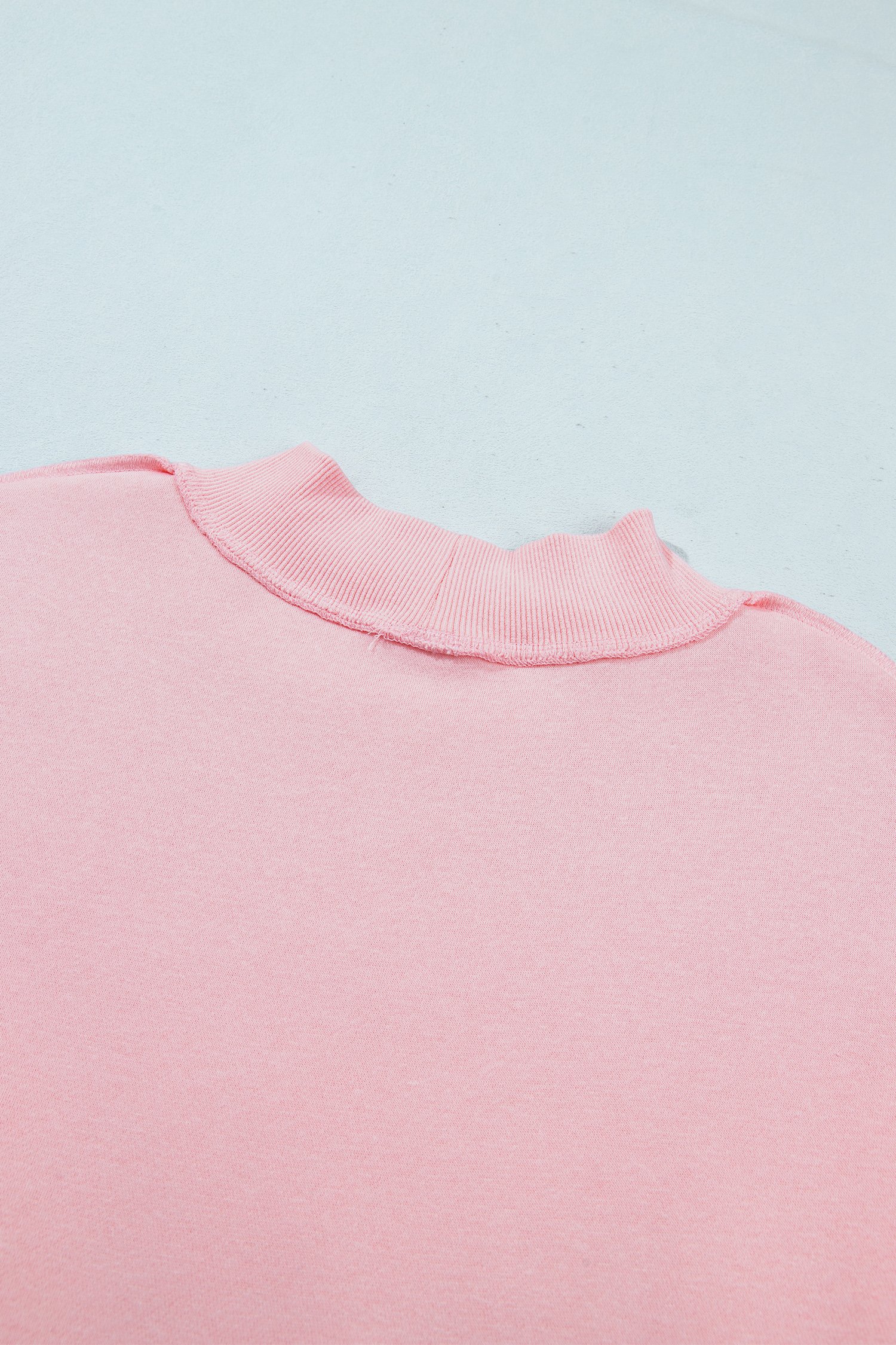 Light Pink High Neck Exposed Seam Drop Shoulder Baggy Pullover Short Set
