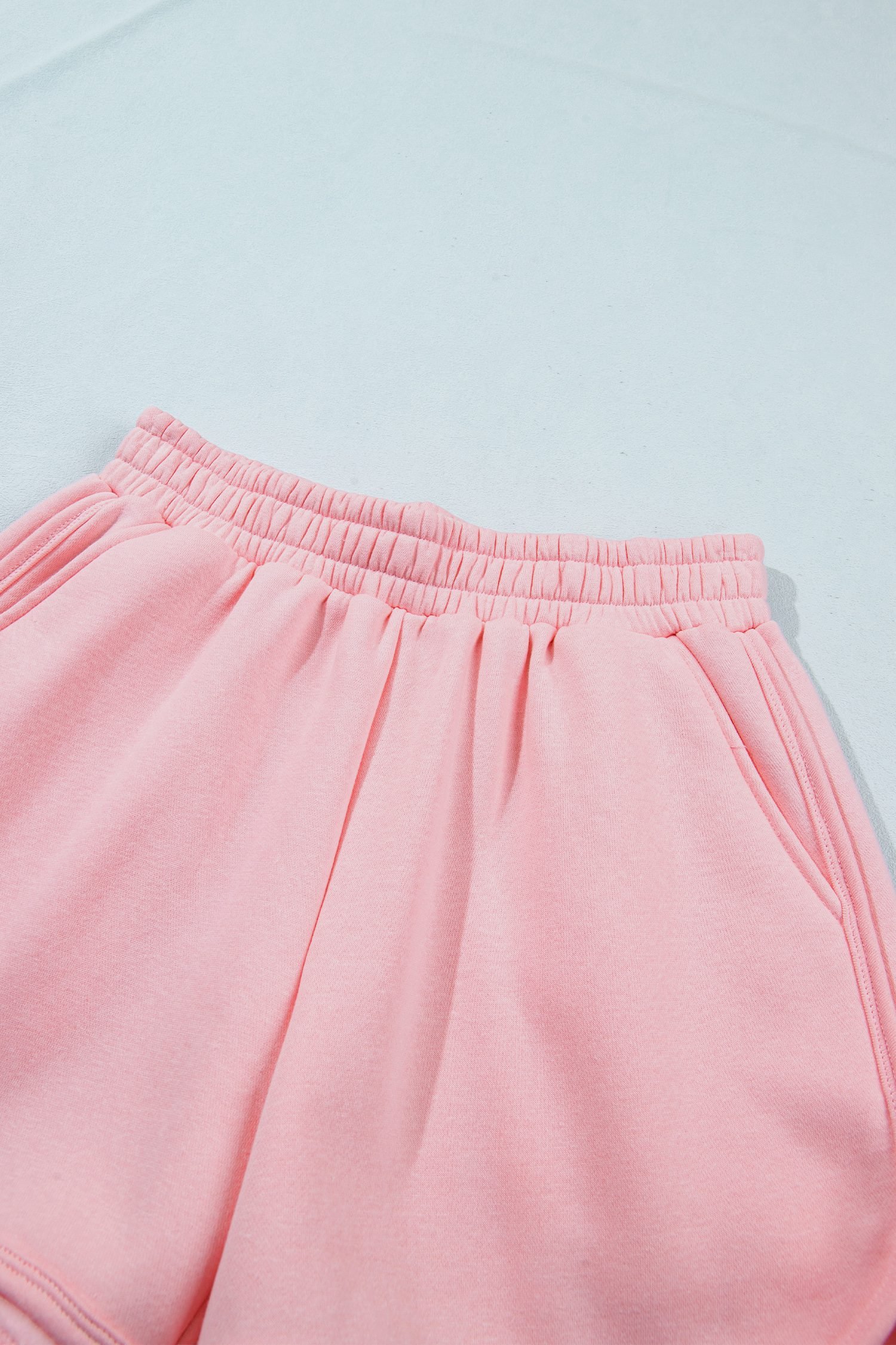 Light Pink High Neck Exposed Seam Drop Shoulder Baggy Pullover Short Set