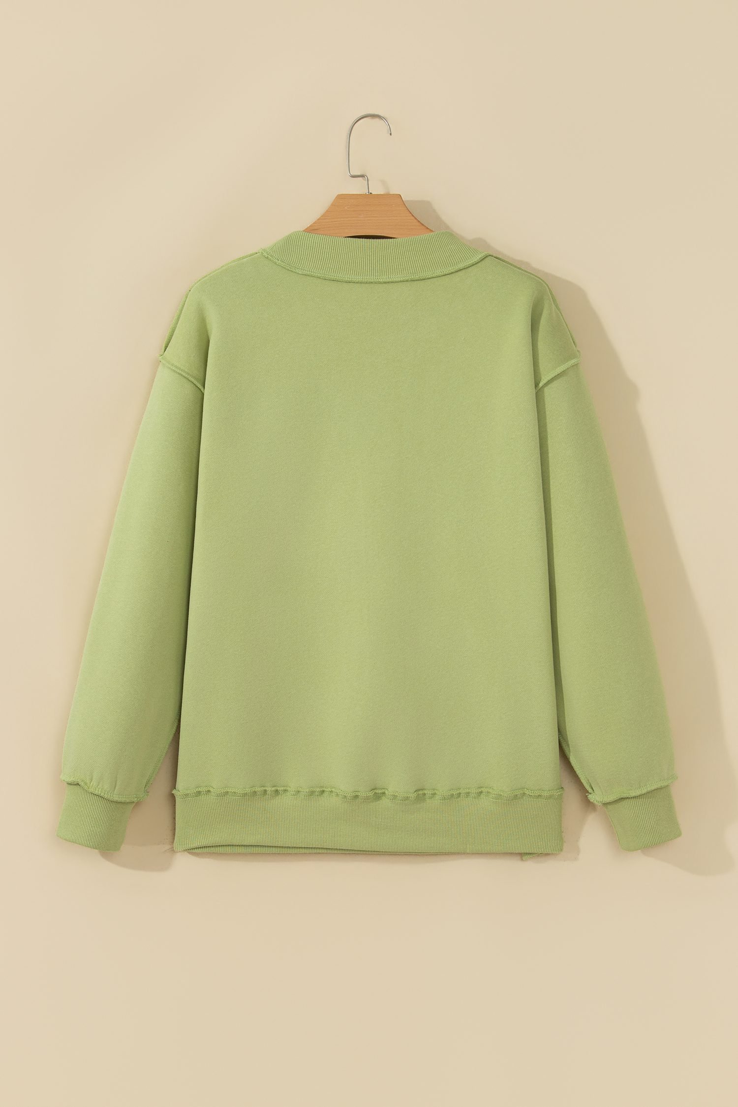 Meadow Mist Green JESUS Letter Patch Graphic Exposed Seam Mock Neck Baggy Sweatshirt