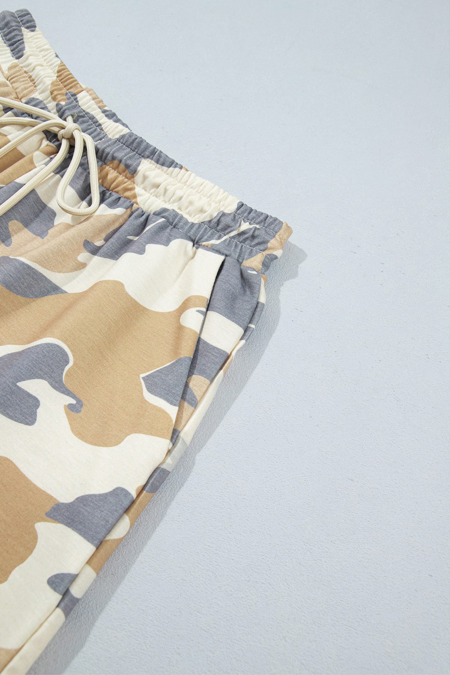 Multicolour Camouflage Print Long Sleeve Top Drawstring Shorts Set