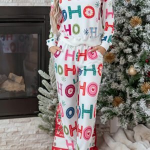 Multicolour Ho Ho Ho Print Long Sleeve Lounge Set