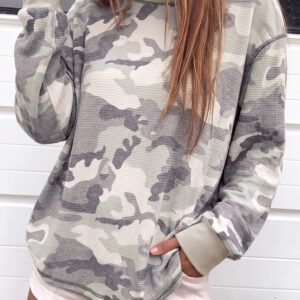 Multicolour Western Camo Textured Knit Long Sleeve Top