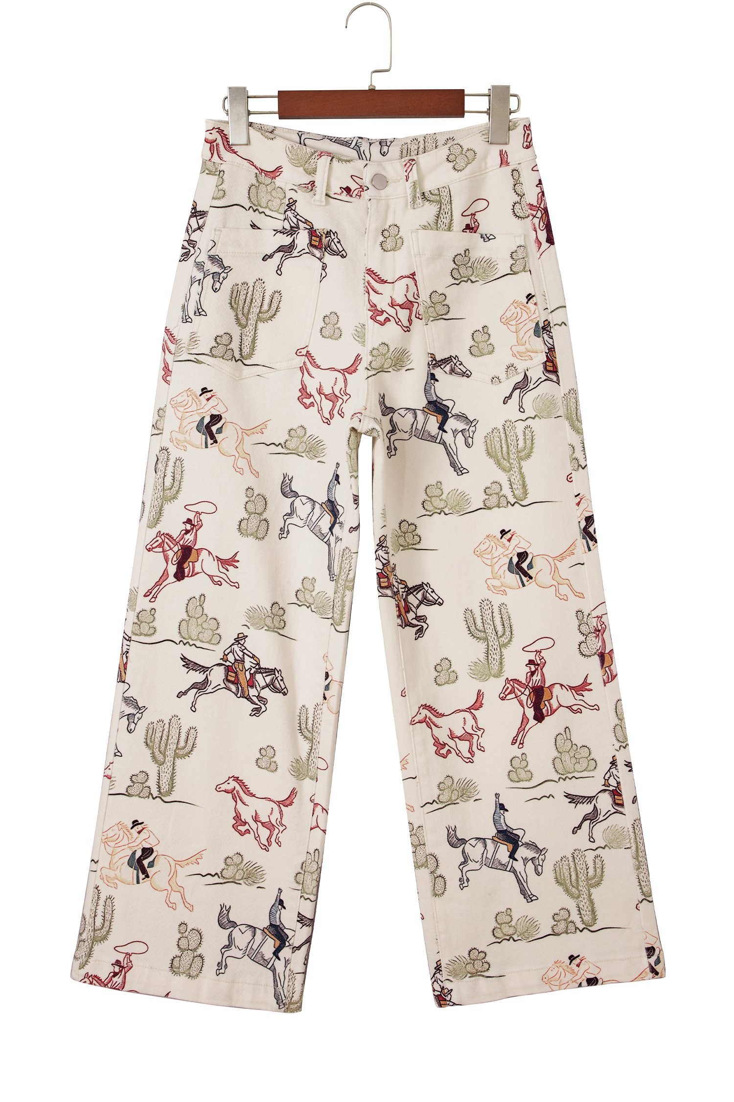 Multicolour Western Print Straight Leg Ankle-Length Pocket Jeans