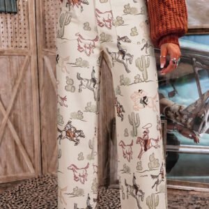 Multicolour Western Print Straight Leg Ankle-Length Pocket Jeans