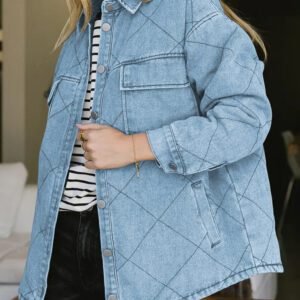 Myosotis Rhombus Stitched Pattern Button Pocketed Denim Jacket