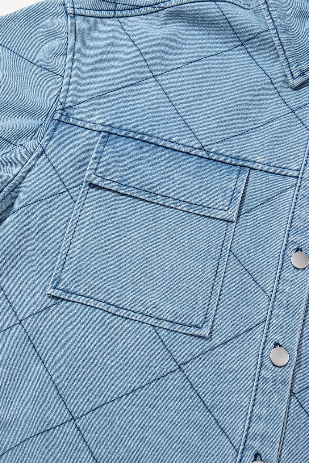 Myosotis Rhombus Stitched Pattern Button Pocketed Denim Jacket