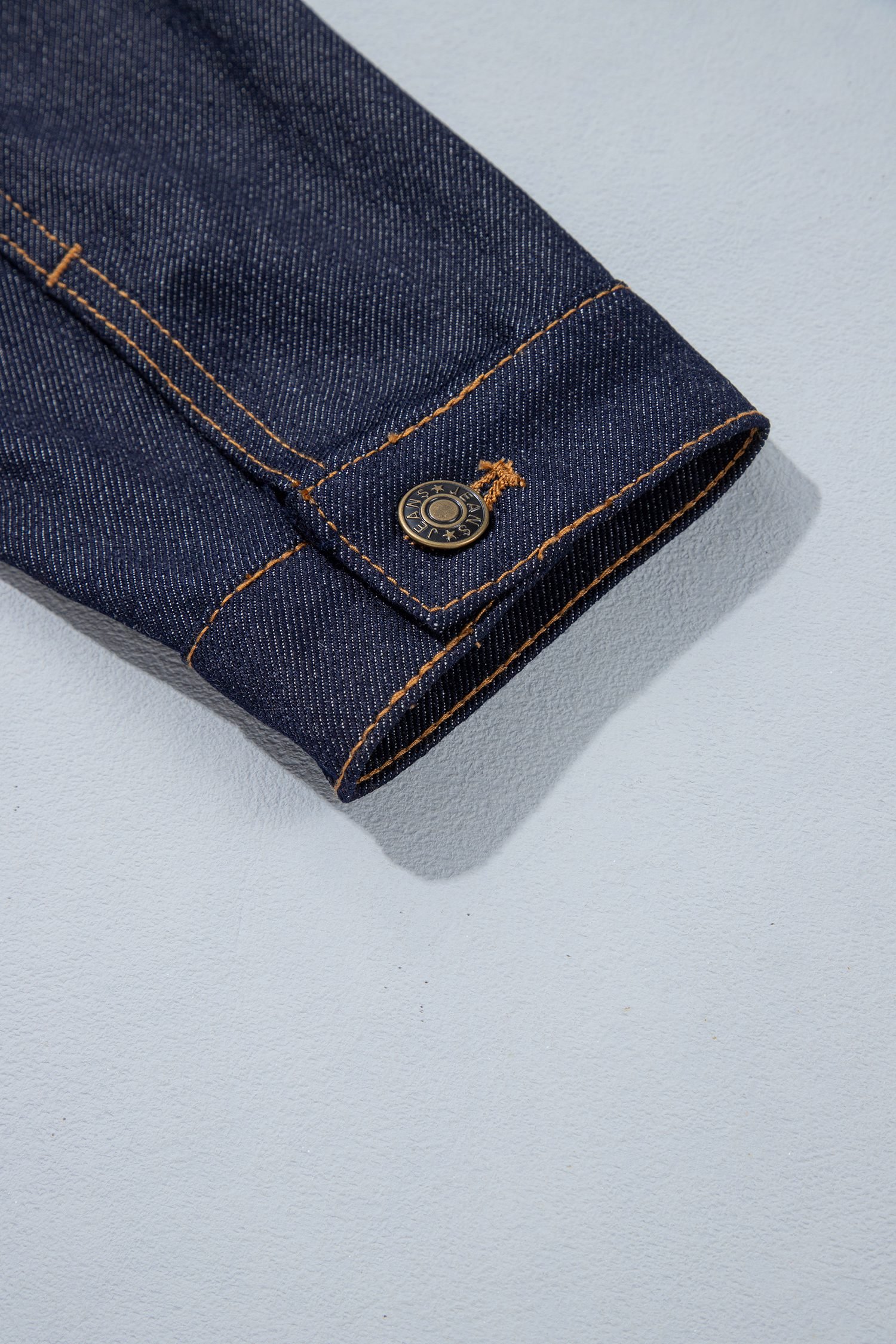 Navy Blue Contrast Collar Stitched Detail Button Denim Jacket