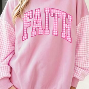 Pink FAITH Plaid Colorblock Pullover Sweatshirt