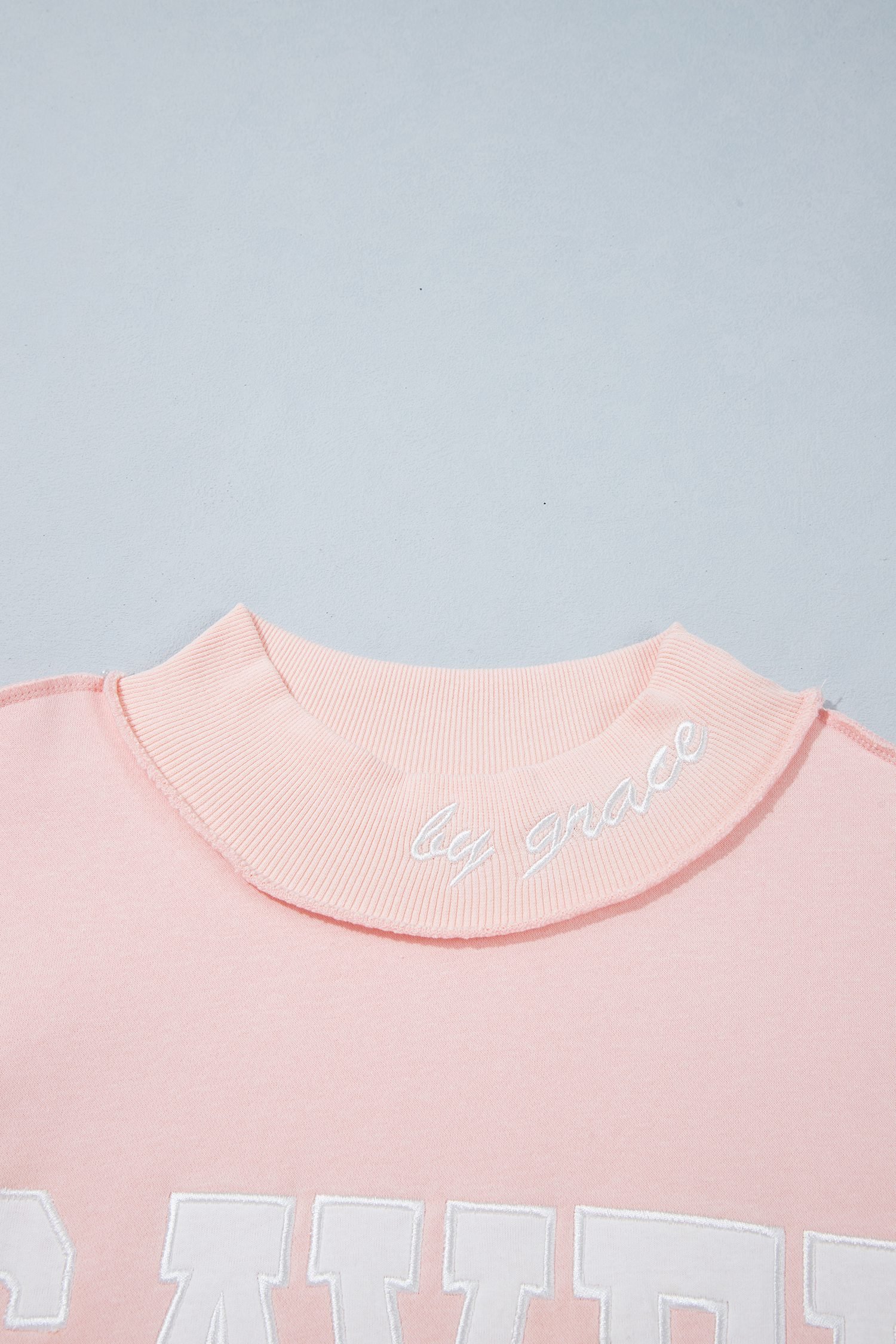 Pink Saved By Grace Embroidered Detail Letter Graphic High Neck Sweatshirt