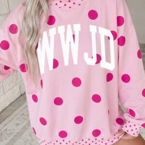 Pink WWJD Polka Dot Mock Neck Pullover Sweatshirt