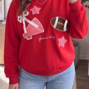 Racing Red Rugby Game Day Patchwork Graphic Plus Size Sweatshirt