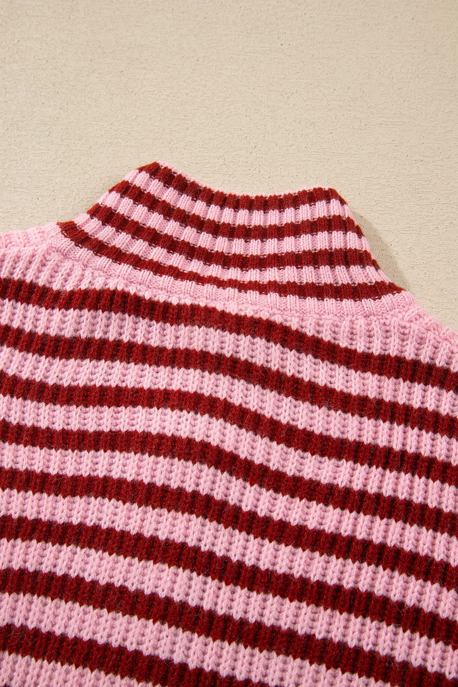 Red Stripe Striped High Neck Zip-up Sweater Long Sleeve Casual Fit Drop Shoulder Open Front Cardigan