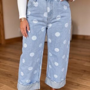 Sky Blue Polka Dot Full Length Regular Fit Plus Size Jeans
