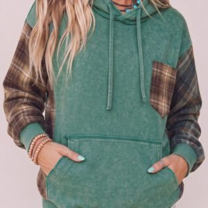 Smoke Green Plaid Colorblock Hoodie