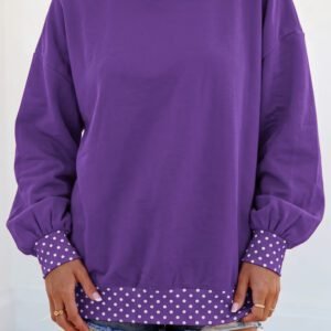 Tillandsia Purple Colorblock Polka Dot Contrast Trim Oversized Sweatshirt