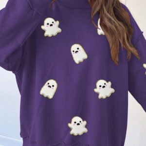 Tillandsia Purple Halloween Ghost Mock Neck Tunic Pullover Sweatshirt