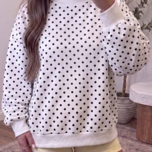 White Casual Polka Dot Mock Neck Sweatshirt