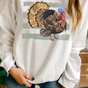 White Thanksgiving Turkey Crewneck Pullover Sweatshirt
