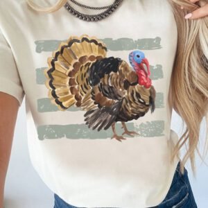 White Thanksgiving Turkey Print Short Sleeve T-Shirt