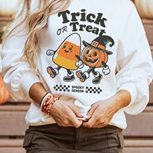 White Trick OR Treat Halloween Graphic Casual Pullover Sweatshirt