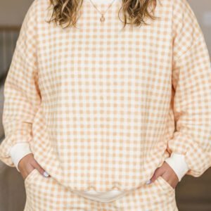 Yellow Gingham Loose Pullover Top Drawstring Shorts Plus Size Set